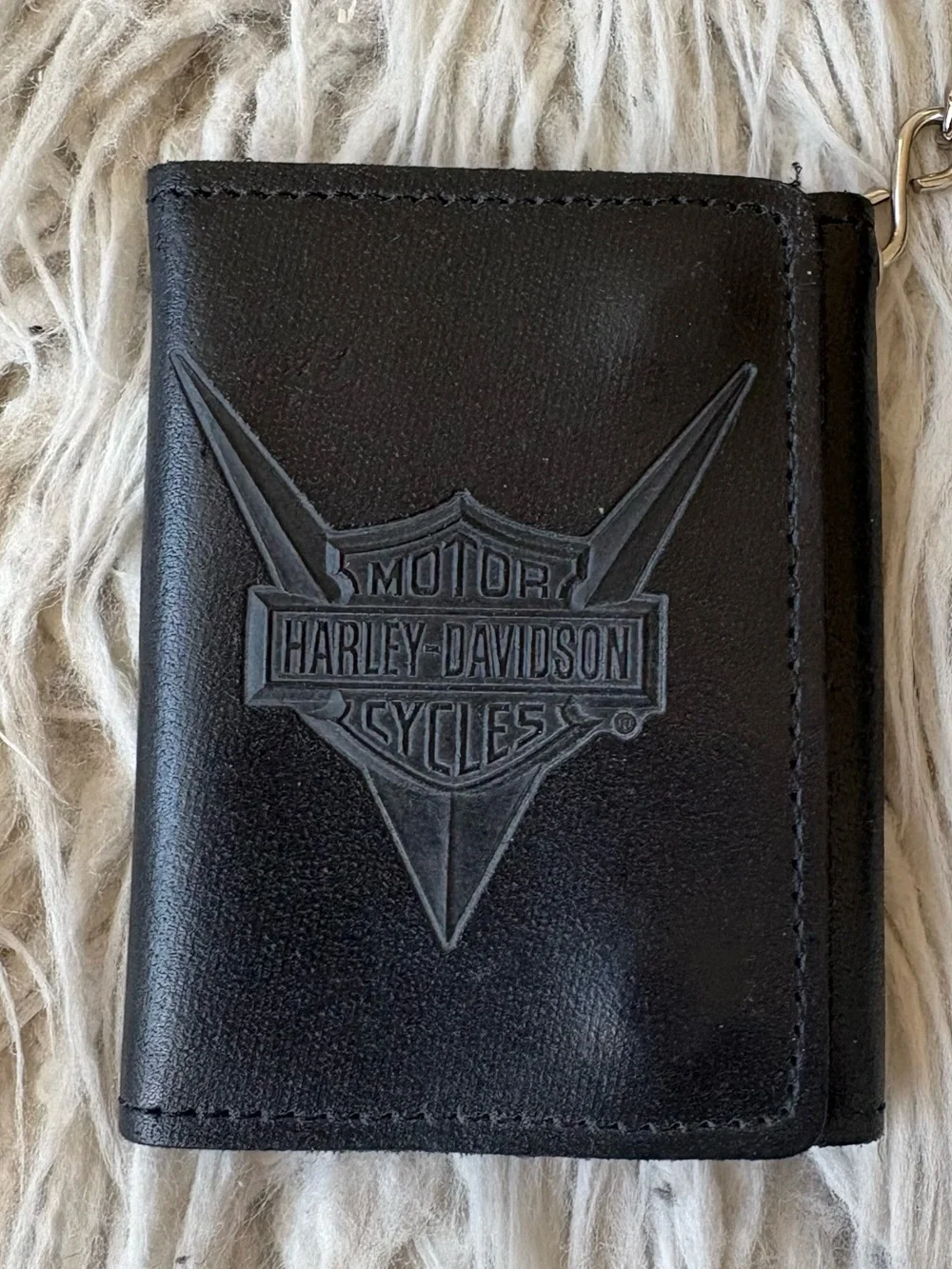 Harley Davidson Vintage 90s USA V-Twin Bar Shield Tri-Fold Leather Chain Wallet